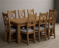 Hampshire 180cm Solid Oak Extending Dining Table With 6 Light Grey Natural Solid Oak X Back Chairs