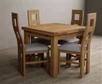 Hampshire 90cm Solid Oak Extending Dining Table With 4 Light Grey Natural Solid Oak Flow Back Chairs