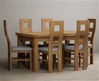 Hampshire 140cm Solid Oak Extending Dining Table With 6 Light Grey Natural Solid Oak Flow Back Chairs