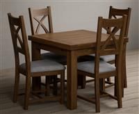Hampshire 90cm Rustic Solid Oak Extending Dining Table With 4 Light Grey Solid Oak X Back Chairs