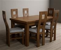 Hampshire 140cm Rustic Solid Oak Extending Dining Table With 6 Light Grey Rustic Solid Oak Flow Back Chairs