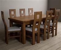 Hampshire 180cm Rustic Solid Oak Extending Dining Table With 8 Light Grey Rustic Solid Oak Flow Back Chairs