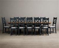 Atlas 180cm Oak and Dark Blue Extending Dining Table with X Back Chairs