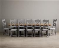 Atlas 180cm Oak and Light Grey Painted Extending Dining Table With Light Grey 6 X Back Chairs