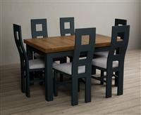 Hampshire 140cm Oak and Dark Blue Extending Dining Table with Flow Back Chairs