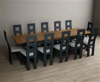 Hampshire 180cm Oak and Dark Blue Extending Dining Table with Flow Back Chairs