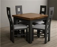 Hampshire 90cm Oak and Charcoal Grey Extending Dining Table with Flow Back Chairs