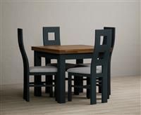 Hampshire 90cm Oak and Dark Blue Extending Dining Table with Flow Back Chairs