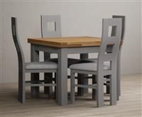 Hampshire 90cm Oak and Light Grey Extending Dining Table with Flow Back Chairs