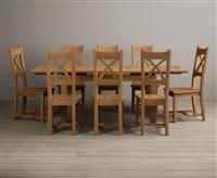 Extending Buxton 140cm Solid Oak Dining Table With 10 Charcoal Grey X Back Chairs