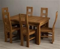 Hampshire 140cm Rustic Solid Oak Extending Dining Table With 6 Rustic Rustic Solid Oak Flow Back Chairs with Rustic Seats