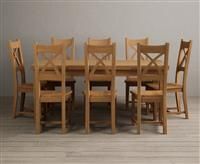 Extending Buxton 180cm Solid Oak Dining Table With 10 Charcoal Grey X Back Chairs