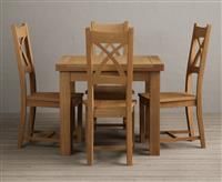 Extending Buxton 90cm Solid Oak Dining Table With 4 Charcoal Grey X Back Chairs