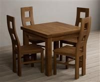 Hampshire 90cm Rustic Solid Oak Extending Dining Table With 4 Rustic Rustic Solid Oak Flow Back Chairs with Rustic Seats