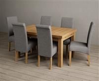 Hampshire 140cm Solid Oak Extending Dining Table With 6 Blue Scroll Back Chairs