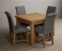 Hampshire 90cm Solid Oak Extending Dining Table With 4 Brown Scroll Back Braced Chairs