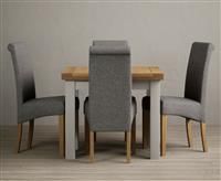 Hampshire 90cm Oak and Soft White Extending Dining Table With 4 Blue Scroll Back Chairs