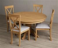 Hertford 120cm Solid Oak Round Pedestal Table With 4 Brown Hertford Chairs