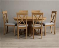 Hertford Solid Oak Pedestal Extending Dining Table With 4 Charcoal Grey Hertford Chairs