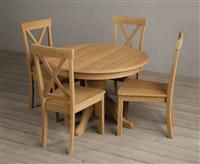 Extending Hertford 100cm - 130cm Solid Oak Pedestal Dining Table with 4 Oak Hertford Chairs