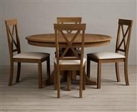 Hertford 120cm Rustic Oak Round Pedestal Table With 4 Charcoal Grey Hertford Chairs