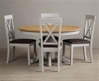 Hertford 120cm Oak and Soft White Painted Round Pedestal Table With 4 Charcoal Grey Hertford Chairs