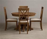 Hertford Rustic Oak Pedestal Extending Dining Table With 4 Charcoal Grey Hertford Chairs