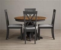 Hertford Oak and Charcoal Grey Painted Pedestal Extending Dining Table With 4 Charcoal Grey Hertford Chairs
