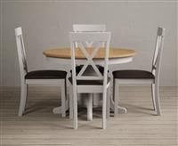 Hertford Oak and Soft White Painted Pedestal Extending Dining Table With 4 Charcoal Grey Hertford Chairs