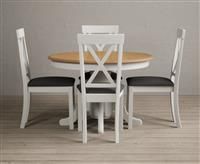 Hertford Oak and Signal White Painted Pedestal Extending Dining Table With 4 Charcoal Grey Hertford Chairs