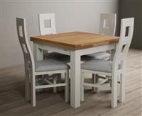 Extending Hampshire 90cm Oak and Signal White Dining Table with 4 Linen Flow Back Chairs