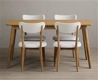 Nordic 150cm Solid Oak Dining Table with 4 White Nordic Chairs