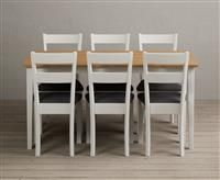 Kendal 150cm Solid Oak and Signal White Painted Dining Table with 4 Light Grey Kendal Chairs