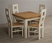 Extending Hampshire 90cm Oak and Cream Dining Table with 4 Oak Flow Back Chairs