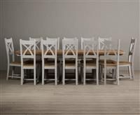 Extending Atlas 180cm Oak and Signal White Dining Table with 6 Linen X Back Chairs