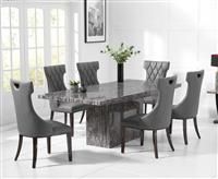 Crema 160cm Grey Marble Dining Table With 4 Grey Sophia Chairs