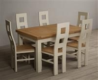 Extending Buxton 140cm Oak and Cream Painted Dining Table With 6 Oak Flow Back Chairs