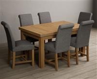 Extending Buxton 140cm Solid Oak Dining Table With 6 Blue Braced Leg Chairs