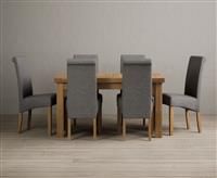 Extending Buxton 140cm Solid Oak Dining Table With 6 Brown Scroll Back Chairs
