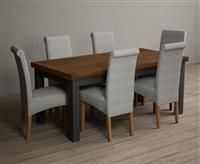 Extending Buxton 180cm Oak and Charcoal Grey Dining Table With 10 Brown Scroll Back Chairs