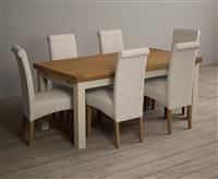Extending Hampshire 180cm Oak and Cream Painted Dining Table With 10 Brown Scroll Back Chairs