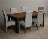 Extending Hampshire 180cm Oak and Dark Blue Dining Table With 10 Brown Scroll Back Chairs
