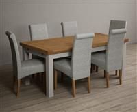 Extending Buxton 180cm Oak and Soft White Painted Dining Table with 6 Grey Scroll Back Chairs