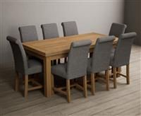 Extending Buxton 180cm Solid Oak Dining Table With 10 Blue Braced Leg Chairs