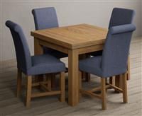 Extending Buxton 90cm Solid Oak Dining Table With 4 Blue Braced Leg Chairs