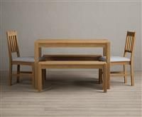 York 120cm Solid Oak Dining Table with 2 Light Grey York Chairs with 1 Oak Bench
