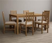 York 150cm Solid Oak Dining Table with 6 Light Grey York Chairs