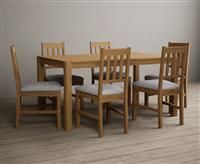 York 150cm Solid Oak Dining Table with 6 Light Grey York Chairs
