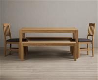 York 150cm Solid Oak Dining Table with 2 Charcoal Grey York Chairs with 1 Oak Bench
