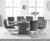 Colby 200cm Oval White Marble Dining Table With 6 Grey Lorenzo Chairs